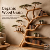 Rustic Live Edge Tree Branch Bookshelf with Leaves