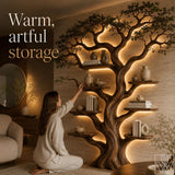 Rustic Live Edge Tree Branch Bookshelf with Leaves