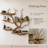 Rustic Live Edge Tree Branch Bookshelf with Leaves
