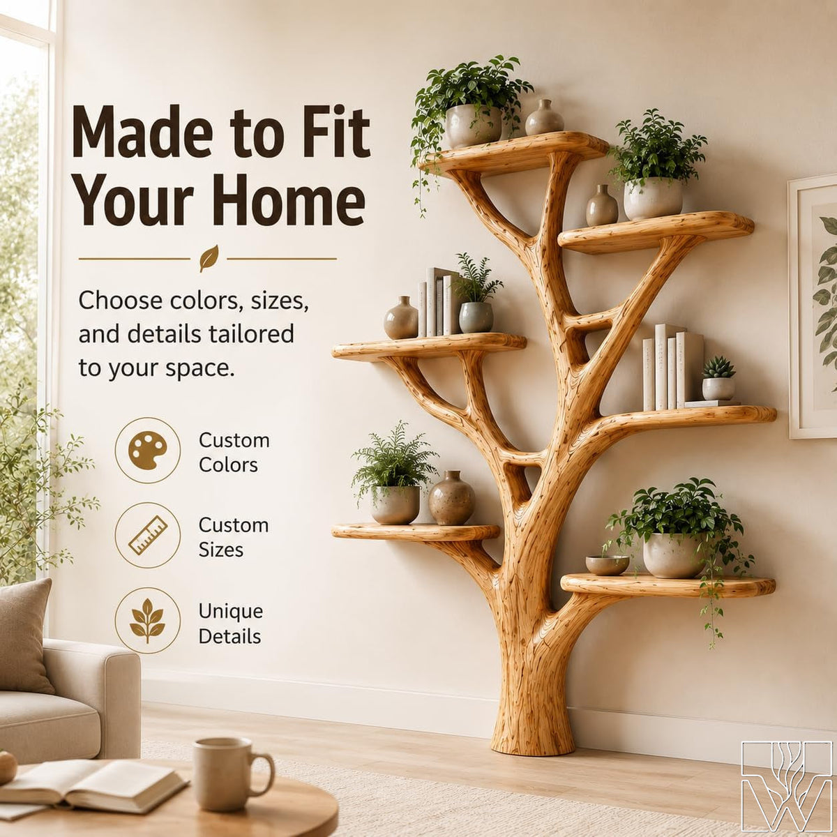 Rustic Tree Branch Bookshelf - Handcrafted Wood Shelf