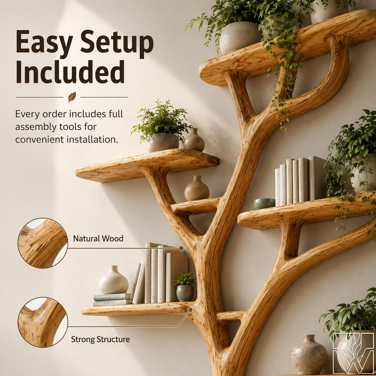 Rustic Tree Branch Bookshelf - Handcrafted Wood Shelf