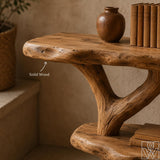 Rustic Wood Tree Console Table 3 Tier Display Shelf