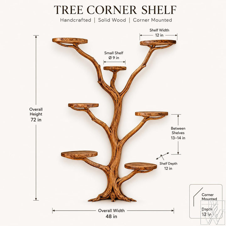 Handcrafted Tree Branch Wall Bookshelf for Living Room