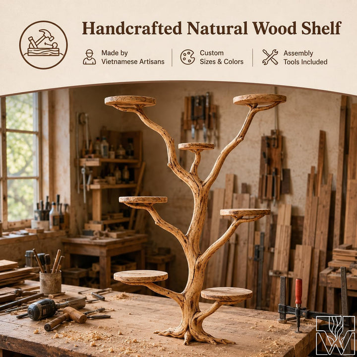 Handcrafted Tree Branch Wall Bookshelf for Living Room