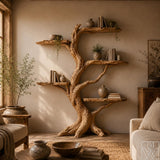Rustic Wooden Tree Bookshelf with Branch Shelves for Home