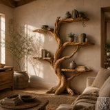 Rustic Wooden Tree Bookshelf with Branch Shelves for Home