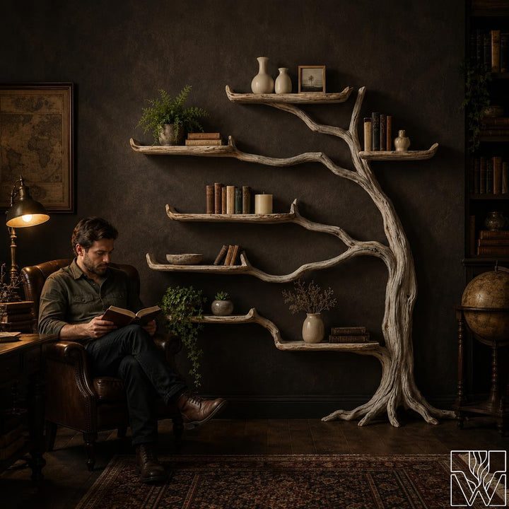Tree Bookshelf with Branch Shelves, Wooden Standing Bookcase for Living Room, Entryway, Bedroom & Boho Rustic Home Decor - image 4