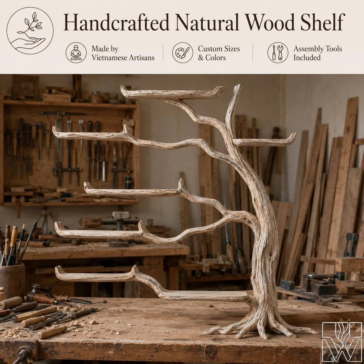 Tree Bookshelf with Branch Shelves, Wooden Standing Bookcase for Living Room, Entryway, Bedroom & Boho Rustic Home Decor - image 5