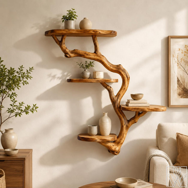 Driftwood Wall Mounted Floating Tree Branch Shelf