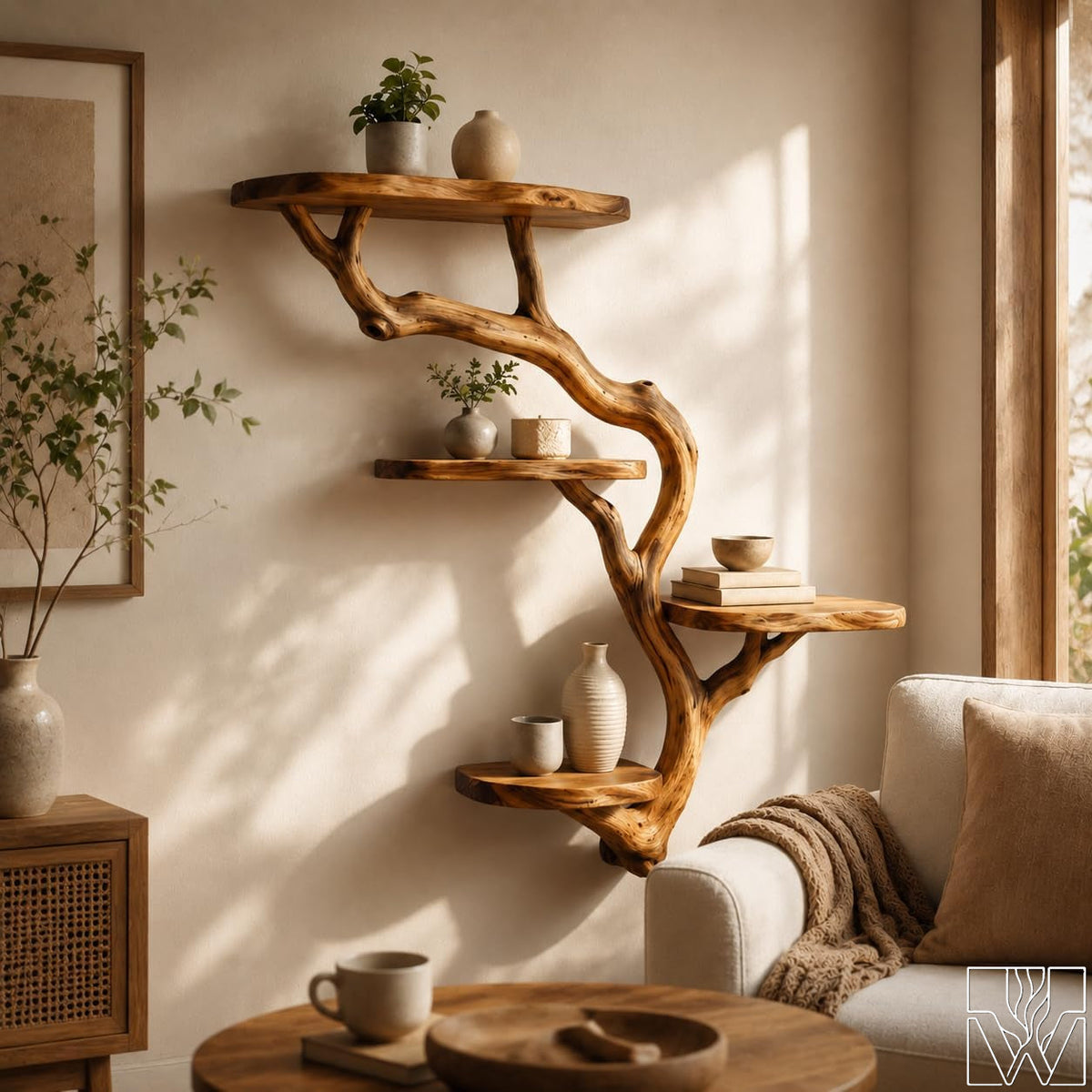 Driftwood Wall Mounted Floating Tree Branch Shelf