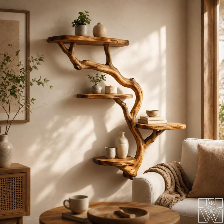 Driftwood Wall Mounted Floating Tree Branch Shelf