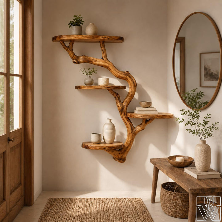 Driftwood Wall Mounted Floating Tree Branch Shelf