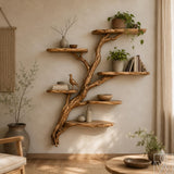 Wooden Tree Branch Wall Mounted Floating Bookshelf