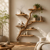 Wooden Tree Branch Wall Mounted Floating Bookshelf