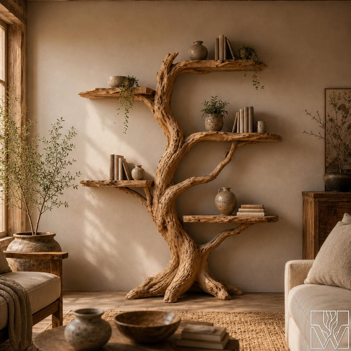 Wooden Tree Branch Standing Bookshelf and Bookcase