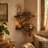 Handcrafted 2-Tier Corner Tree Branch Floating Shelf