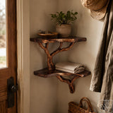 Handcrafted 2-Tier Corner Tree Branch Floating Shelf