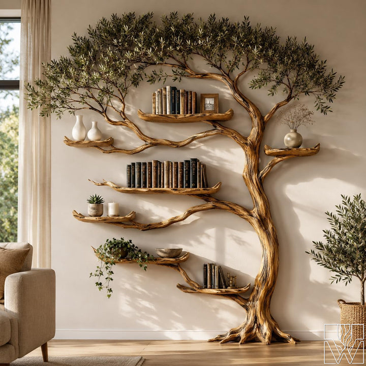 Handcrafted Tree Branch Floating Wall Bookcase Shelf