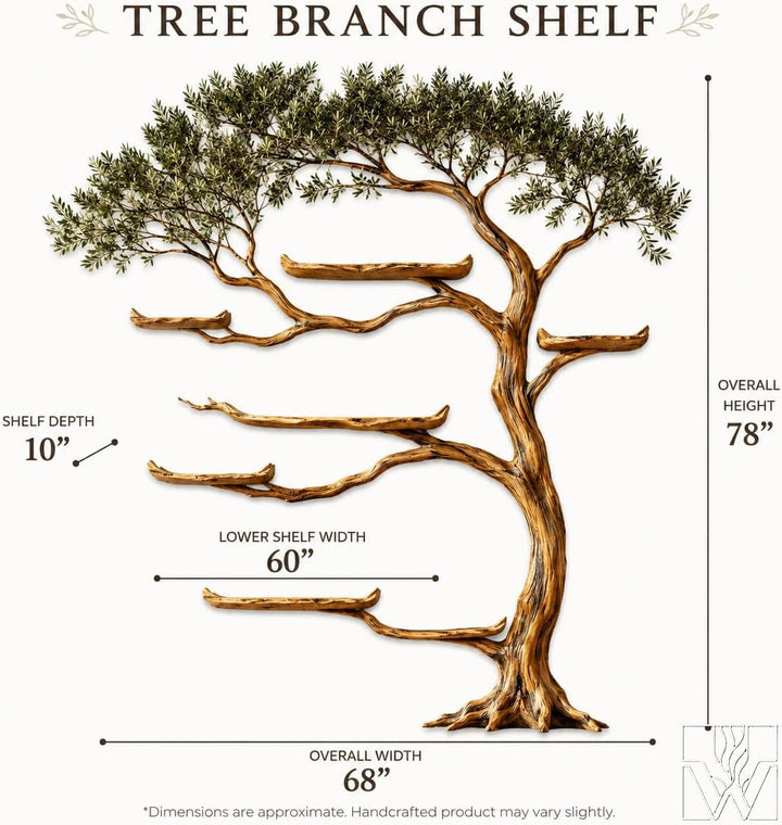 Handcrafted Tree Branch Floating Wall Bookcase Shelf