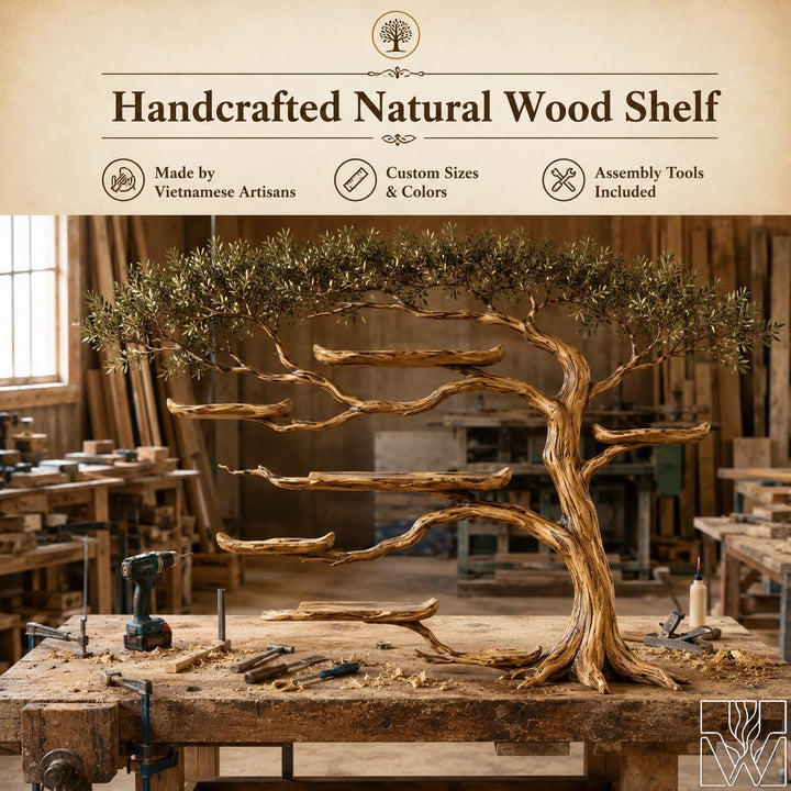 Handcrafted Tree Branch Floating Wall Bookcase Shelf