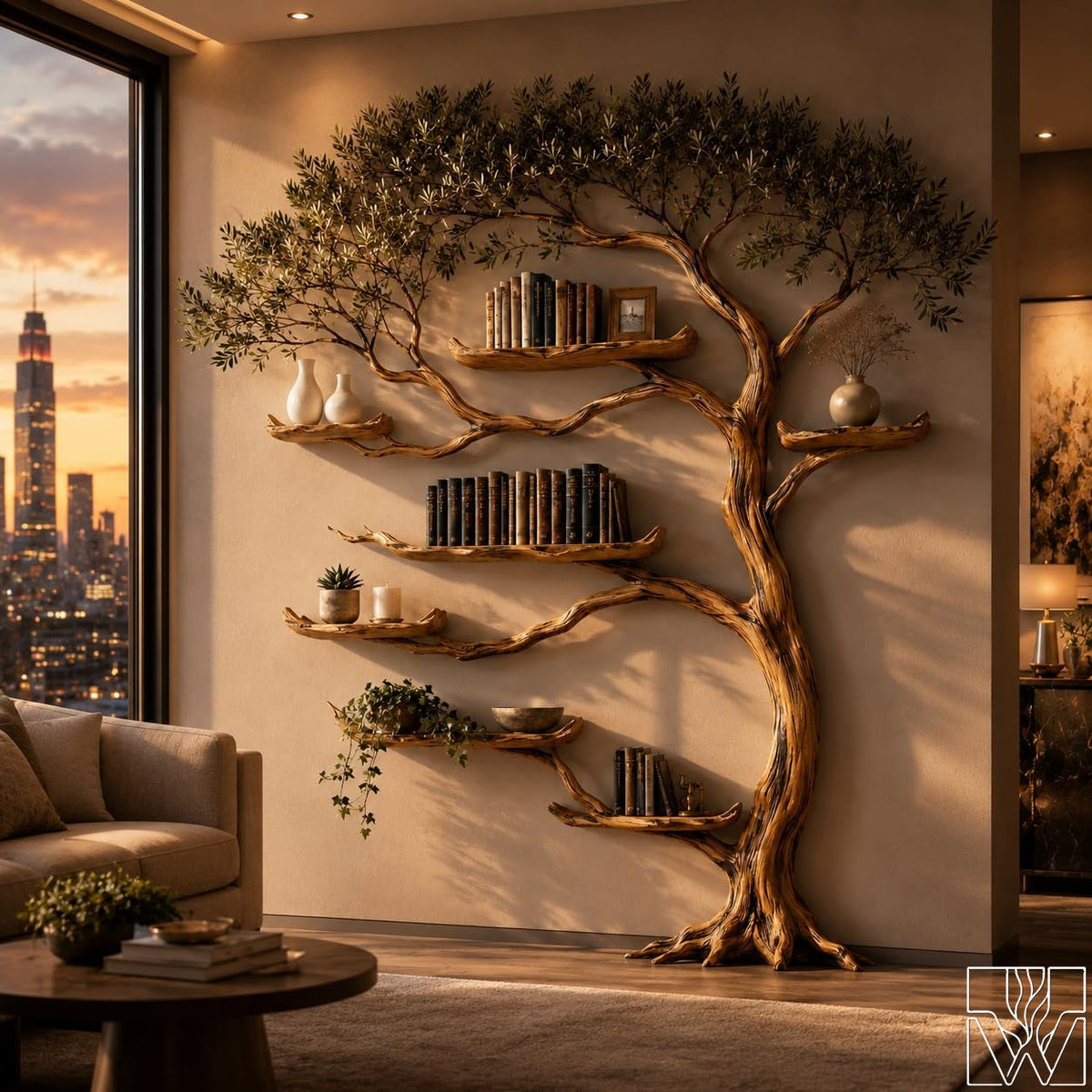 Open Canopy Tree Branch Wall Bookcase
