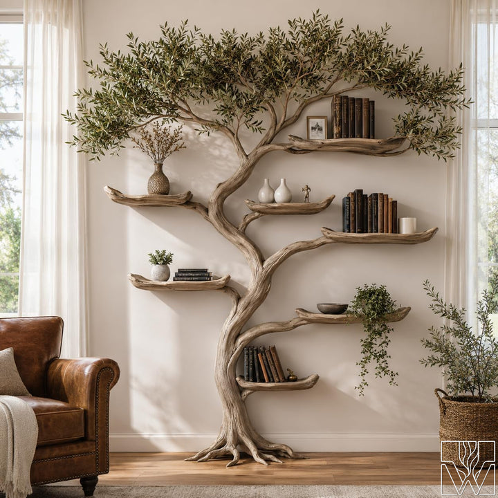 Handcrafted Tree Branch Floating Wall Bookcase Shelf