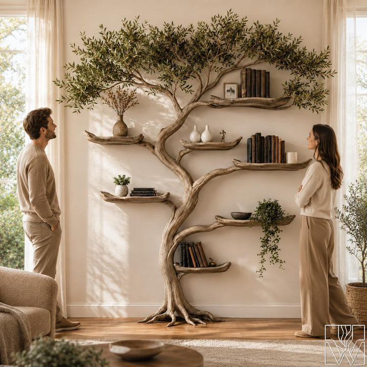 Handcrafted Tree Branch Floating Wall Bookcase Shelf