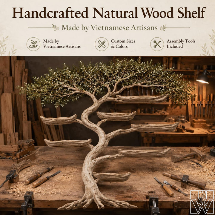 Handcrafted Tree Branch Floating Wall Bookcase Shelf