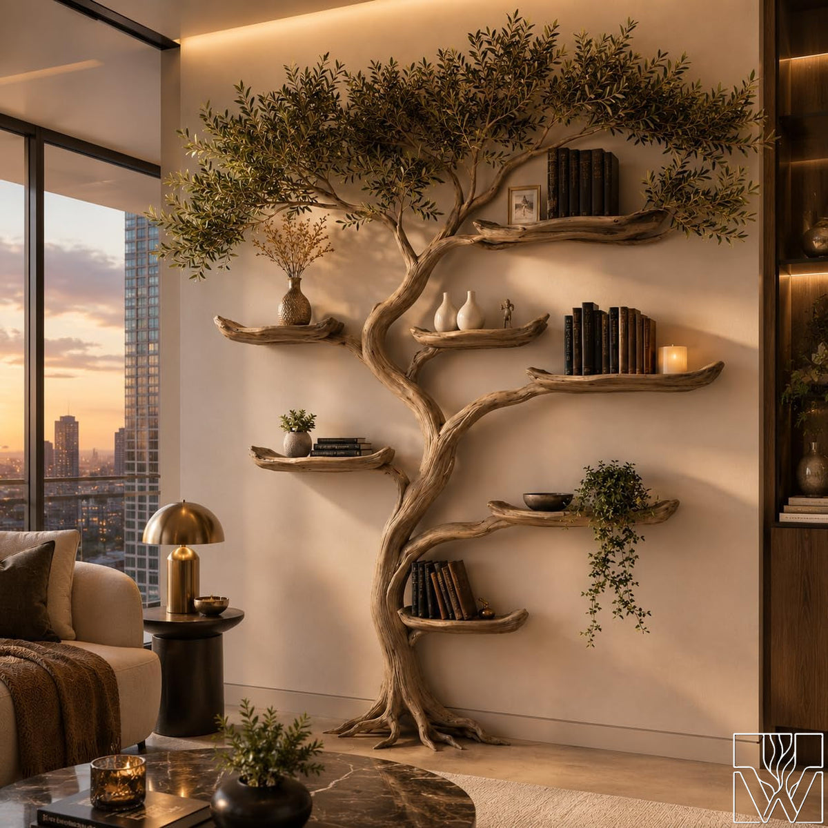 Dense Branch Tree Wall Bookcase