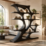 Artistic Solid Wood Curved Bookcase Freestanding Display Shelf