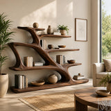 Modern Sculptural Curved Solid Wood Bookcase Display Shelf