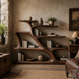 Modern Sculptural Curved Solid Wood Bookcase Display Shelf