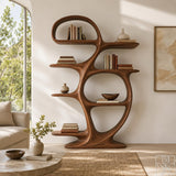 Modern Sculptural Curved Solid Wood Bookshelf Decor