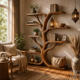 Tree Branch Solid Wood Wall Mounted Bookshelf - Rustic Decor