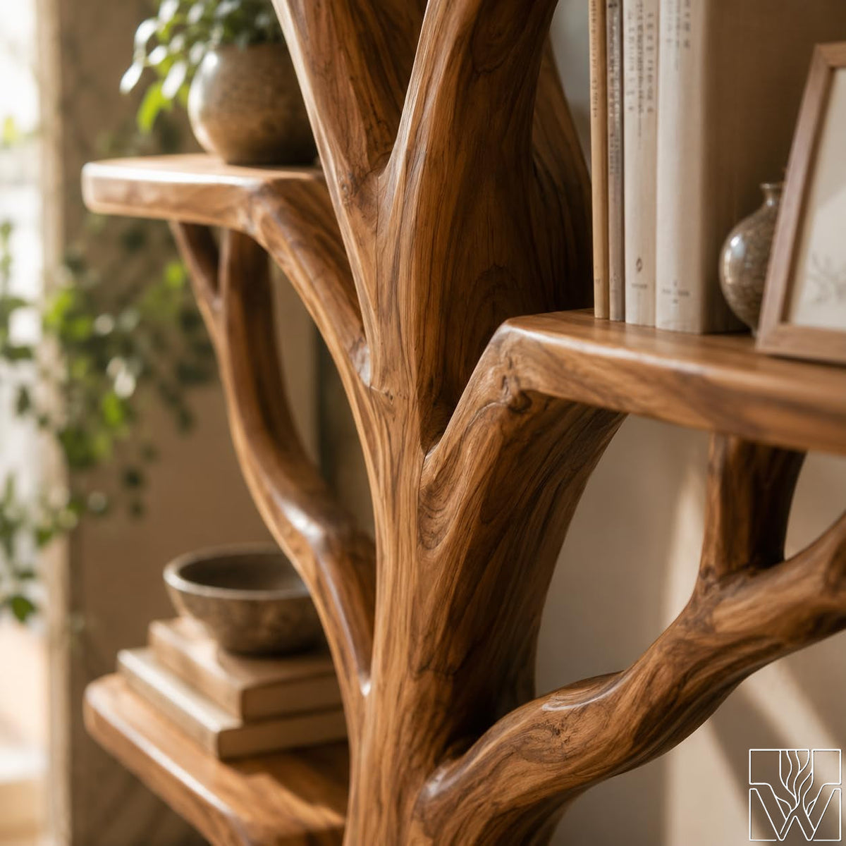 Tree Branch Solid Wood Wall Mounted Bookshelf - Rustic Decor