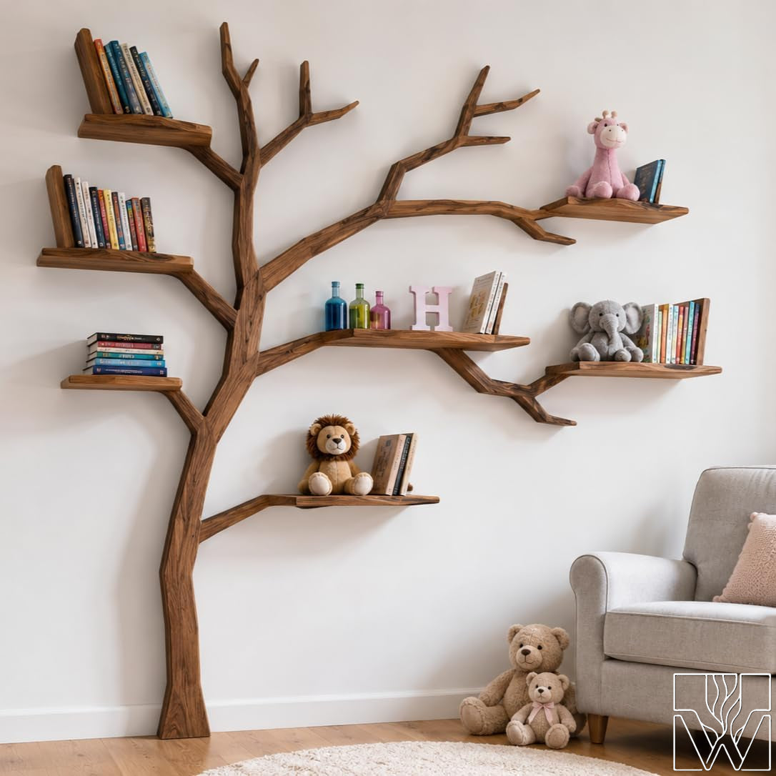 Handcrafted Tree Branch Bookshelf for Nursery Room