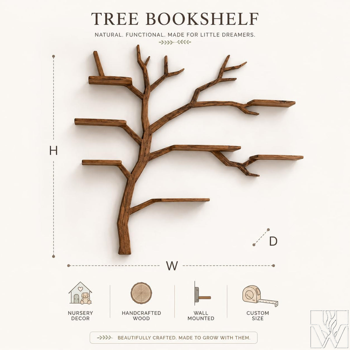 Handcrafted Tree Branch Bookshelf for Nursery Room