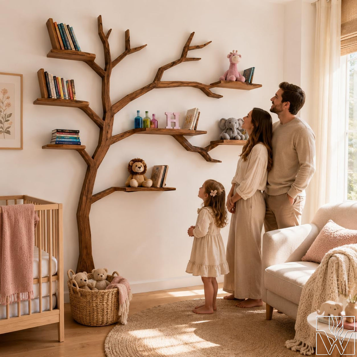 Handcrafted Tree Branch Bookshelf for Nursery Room
