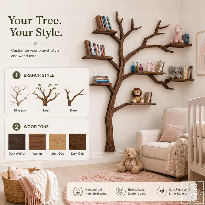 Handcrafted Tree Branch Bookshelf for Nursery Room