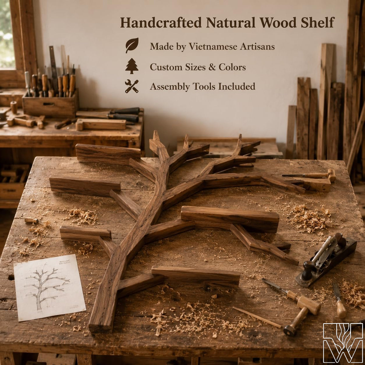 Handcrafted Tree Branch Bookshelf for Nursery Room