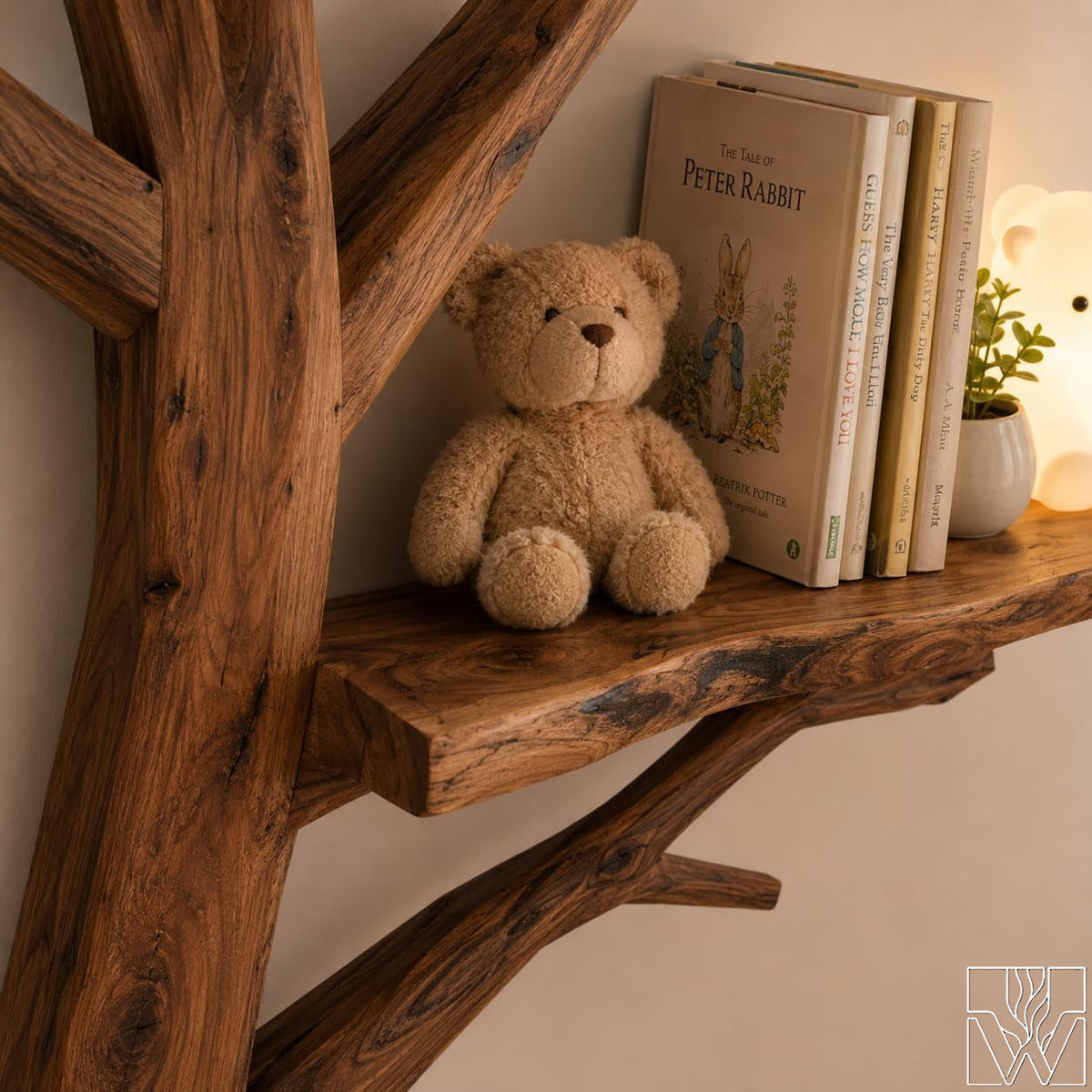 Handcrafted Tree Branch Bookshelf for Nursery Room