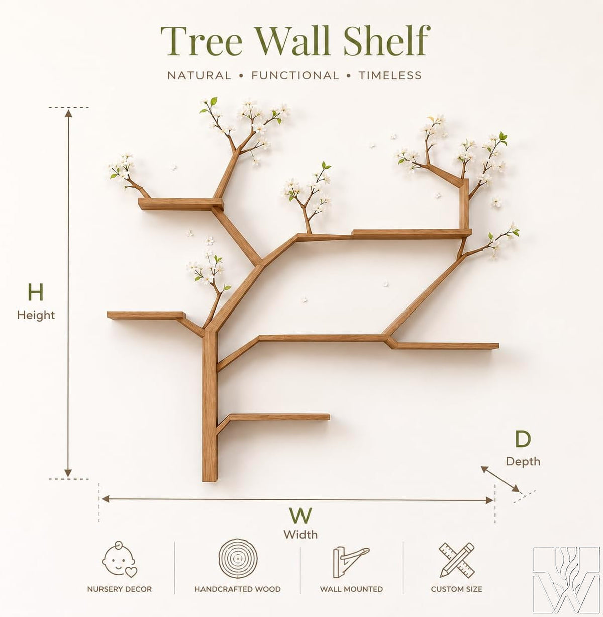 Handcrafted Natural Wood Tree Branch Bookshelf for Nursery