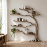 Handcrafted Tree Branch Shelf - Natural Wood Wall Bookcase