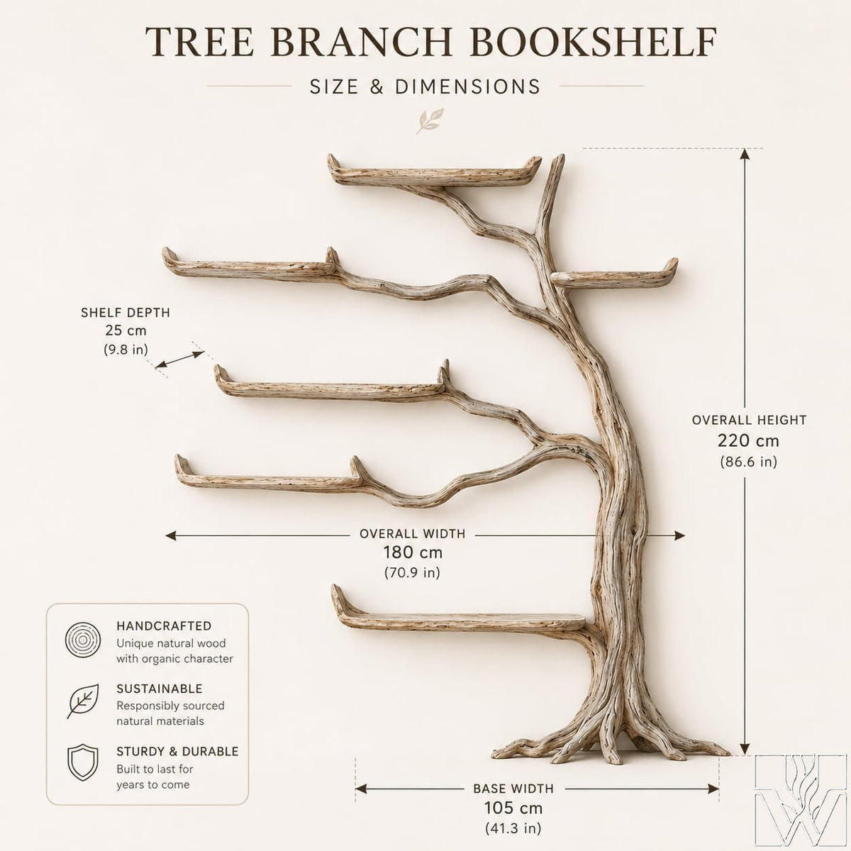 Handcrafted Tree Branch Shelf - Natural Wood Wall Bookcase