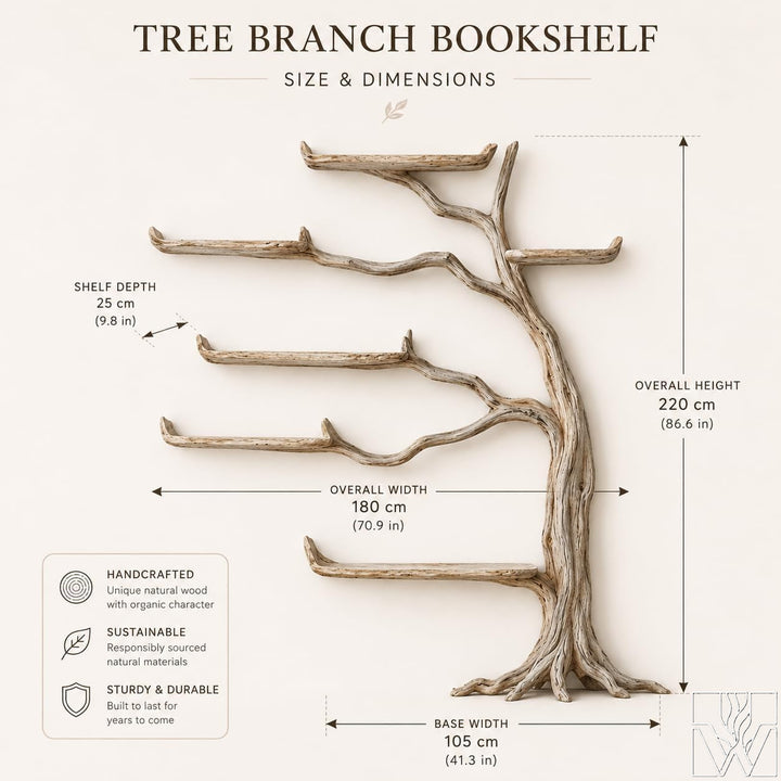 Handcrafted Tree Branch Shelf - Natural Wood Wall Bookcase