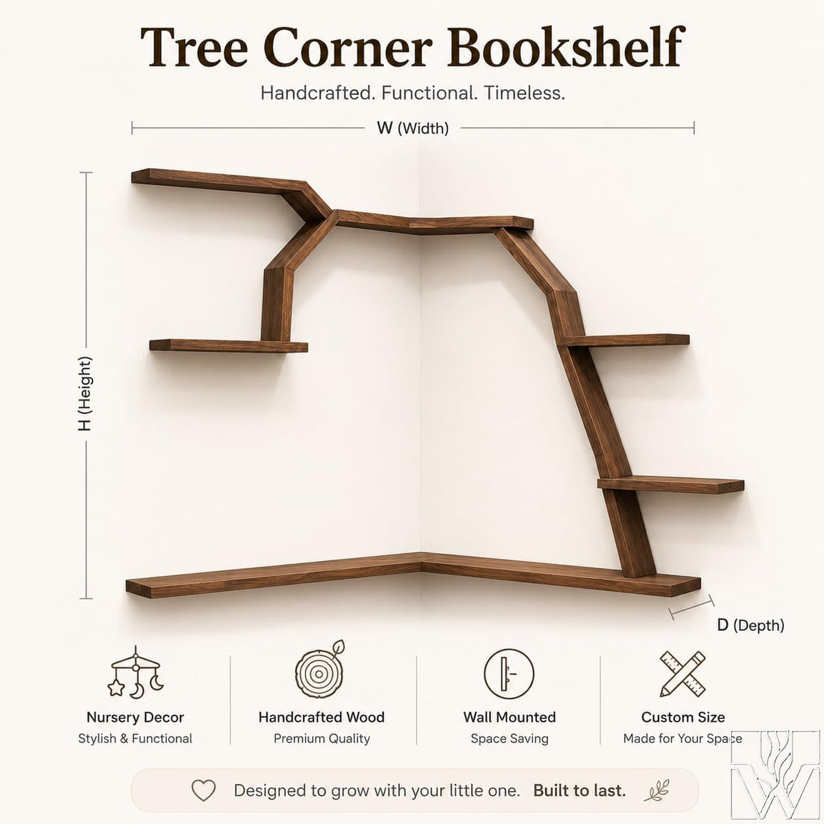 Large Handcrafted Tree Branch Corner Bookshelf - Image 2