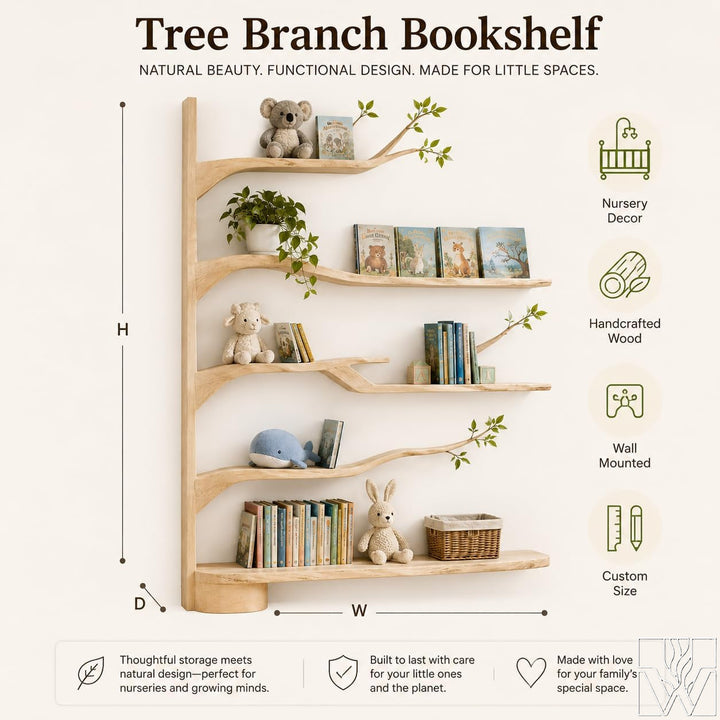 Large Handcrafted Natural Wood Tree Branch Nursery Bookshelf - Image 2