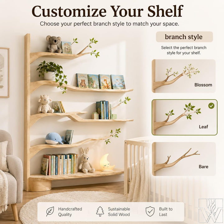 Large Handcrafted Natural Wood Tree Branch Nursery Bookshelf - Image 4