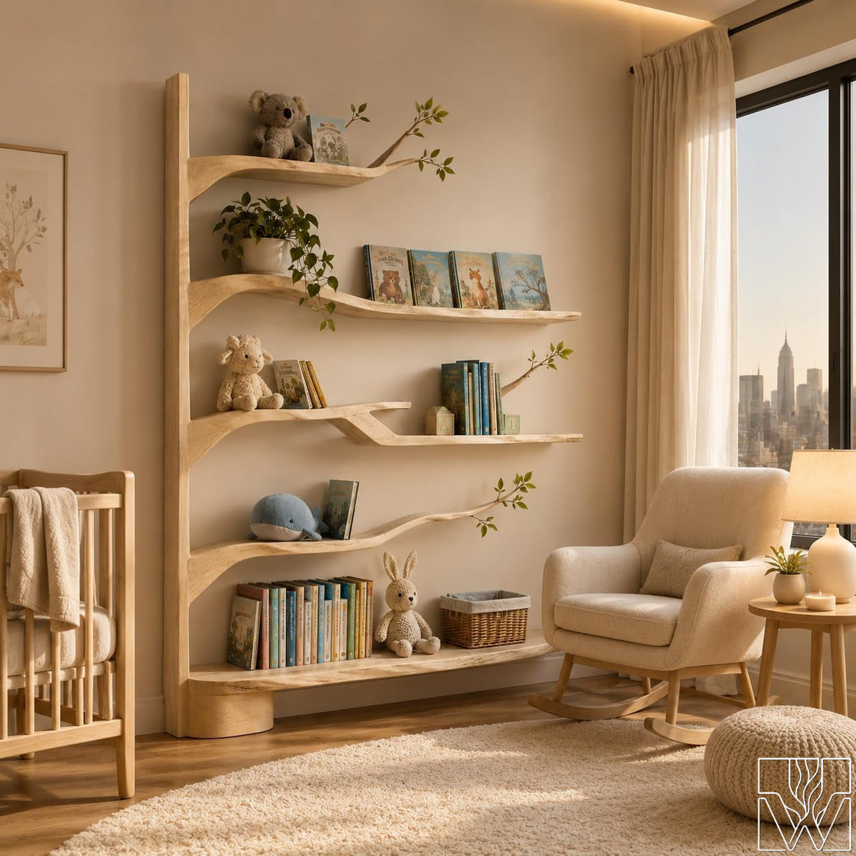 Large Handcrafted Natural Wood Tree Branch Nursery Bookshelf - Image 6