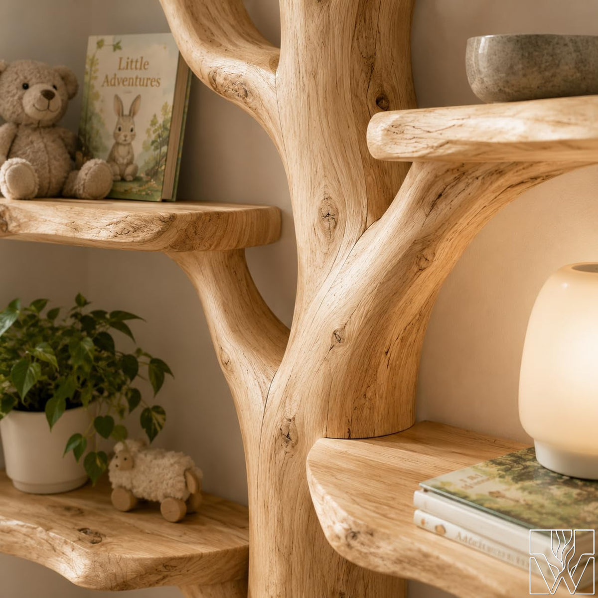 Large Handcrafted Natural Wood Tree Branch Nursery Bookshelf - Image 7